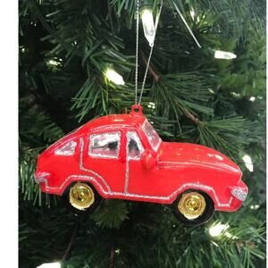 Red Sports‎ Car Ornament Glass Red Silver Gold Christmas Tree Auto Enthusiast